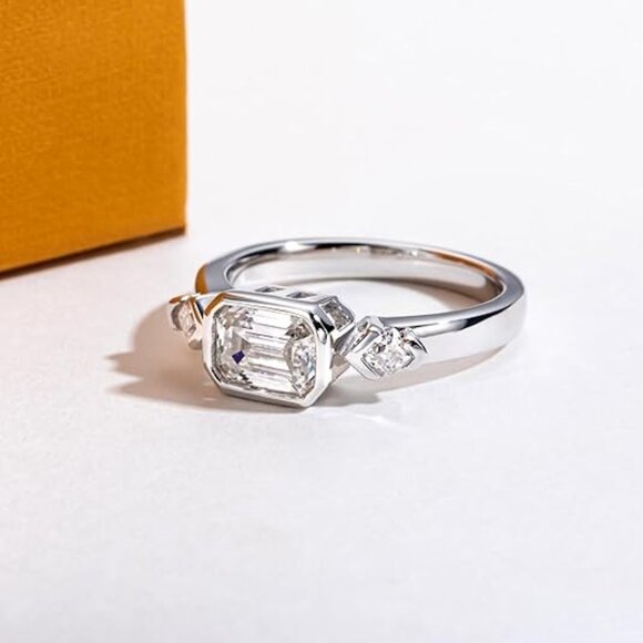 1.3cttw Emerald Cut Moissanites 3 stone D Color VVS1 Clarity Engagement Ring - Picture 1 of 6